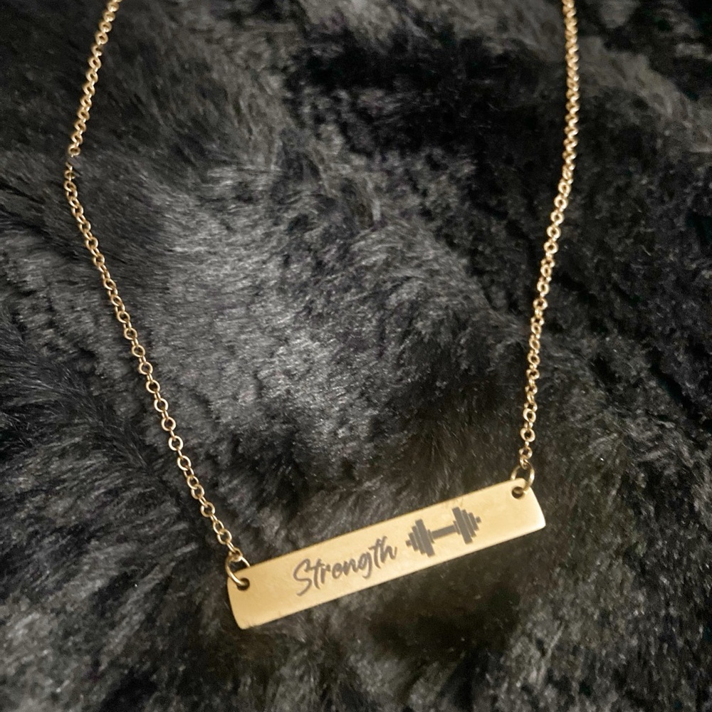 Gold 'Strength' Barbell Necklace